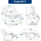 Fauteuil inclinable électrique gris, réglable en hauteur, avec fonction massage, chauffage, port USB et porte-gobelet.