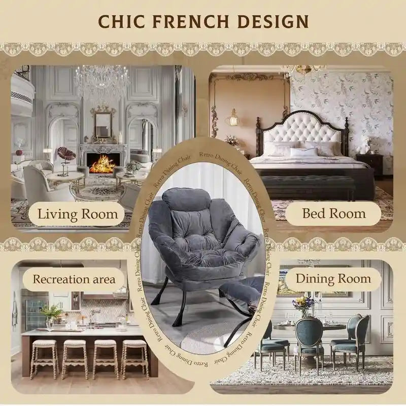 Modern Cotton Thick Padded Lazy Chair With Folding Ottoman