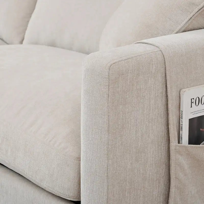 Beige 107.87 Spacious 4 Seater Sectional Sofa with Movable Ottoman, Removable Cushions, and Convenient Armrest Storage