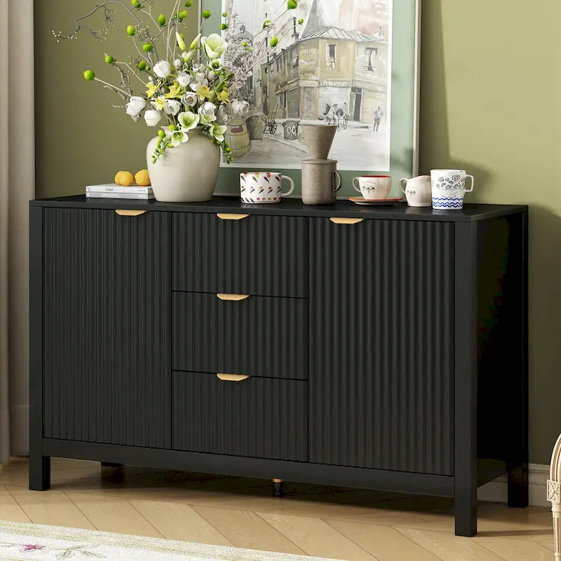 Entryway Cabinet with Wave Design-3 Adjustable Shelves,3 Drawers & Soft-Close Doors,Storage Console Table with Metal Handles