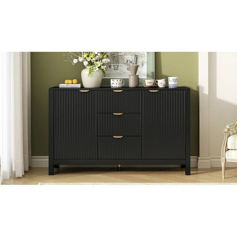 Entryway Cabinet with Wave Design-3 Adjustable Shelves,3 Drawers & Soft-Close Doors,Storage Console Table with Metal Handles