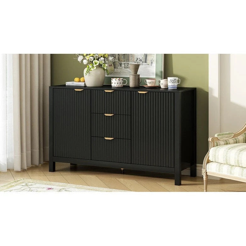 Entryway Cabinet with Wave Design-3 Adjustable Shelves,3 Drawers & Soft-Close Doors,Storage Console Table with Metal Handles