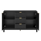 Meuble d'entrée avec motif ondulé - 3 étagères réglables, 3 tiroirs et portes à fermeture douce, console de rangement avec poignées métalliques