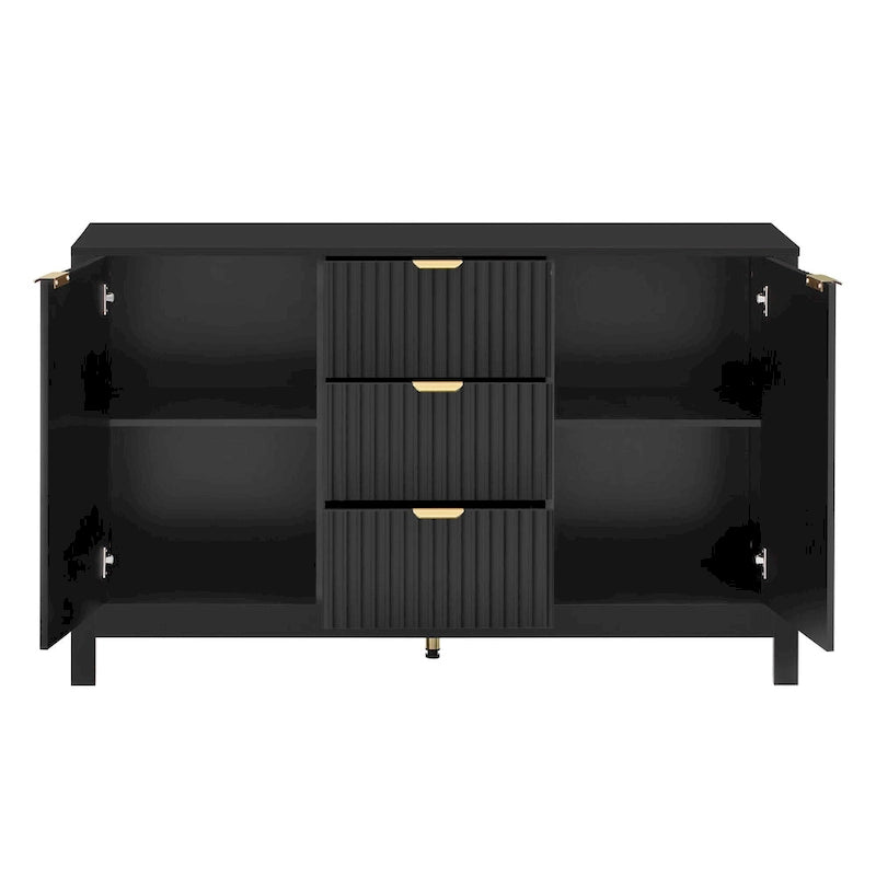 Entryway Cabinet with Wave Design-3 Adjustable Shelves,3 Drawers & Soft-Close Doors,Storage Console Table with Metal Handles