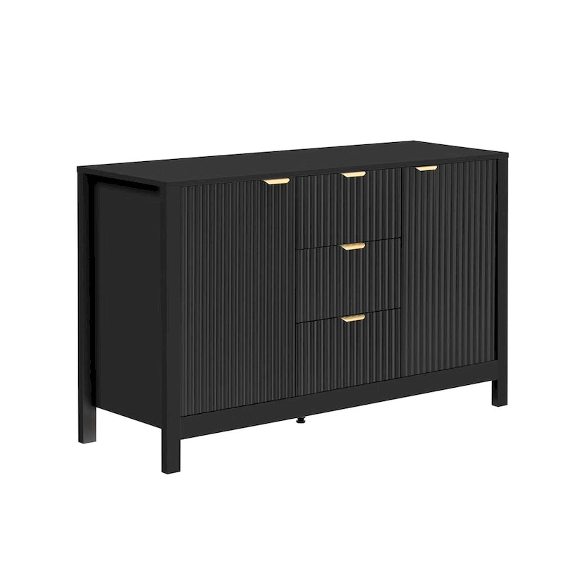 Entryway Cabinet with Wave Design-3 Adjustable Shelves,3 Drawers & Soft-Close Doors,Storage Console Table with Metal Handles