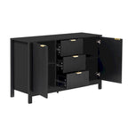 Meuble d'entrée avec motif ondulé - 3 étagères réglables, 3 tiroirs et portes à fermeture douce, console de rangement avec poignées métalliques