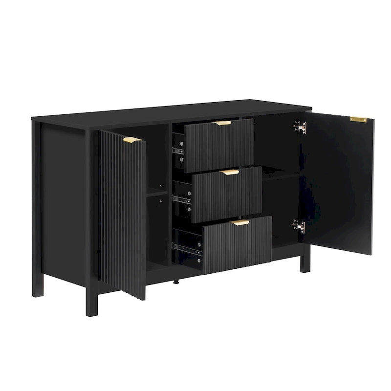 Entryway Cabinet with Wave Design-3 Adjustable Shelves,3 Drawers & Soft-Close Doors,Storage Console Table with Metal Handles