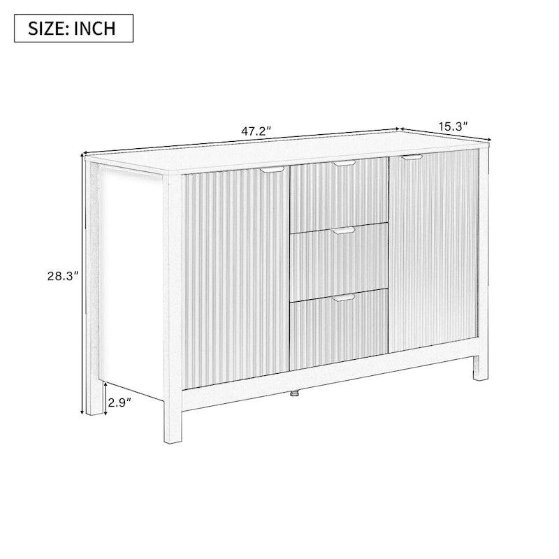 Entryway Cabinet with Wave Design-3 Adjustable Shelves,3 Drawers & Soft-Close Doors,Storage Console Table with Metal Handles