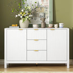 Meuble d'entrée avec motif ondulé - 3 étagères réglables, 3 tiroirs et portes à fermeture douce, console de rangement avec poignées métalliques
