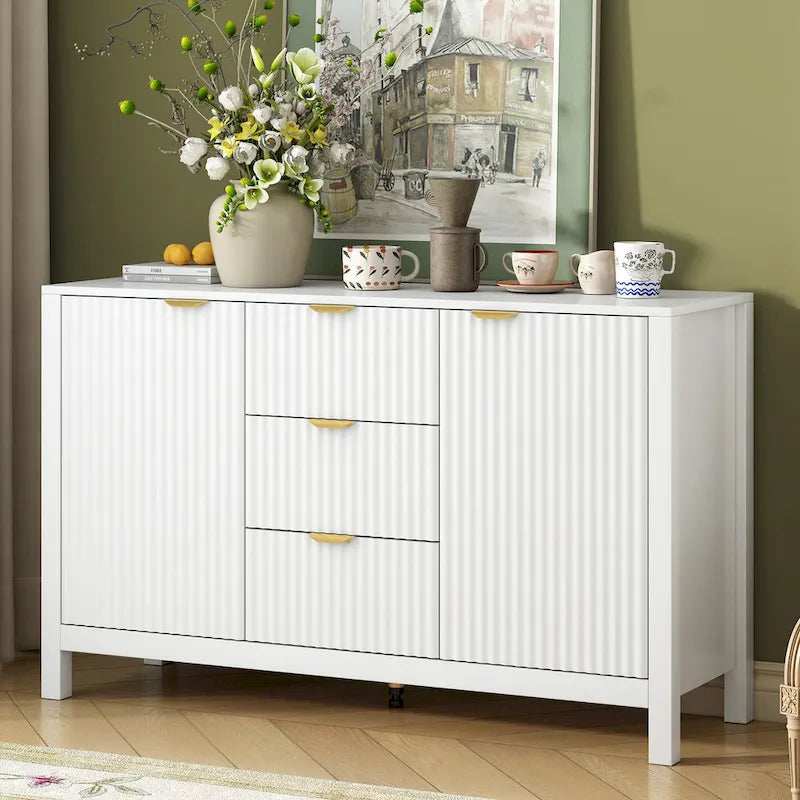 Entryway Cabinet with Wave Design-3 Adjustable Shelves,3 Drawers & Soft-Close Doors,Storage Console Table with Metal Handles