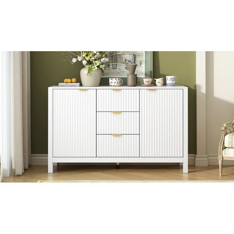 Entryway Cabinet with Wave Design-3 Adjustable Shelves,3 Drawers & Soft-Close Doors,Storage Console Table with Metal Handles