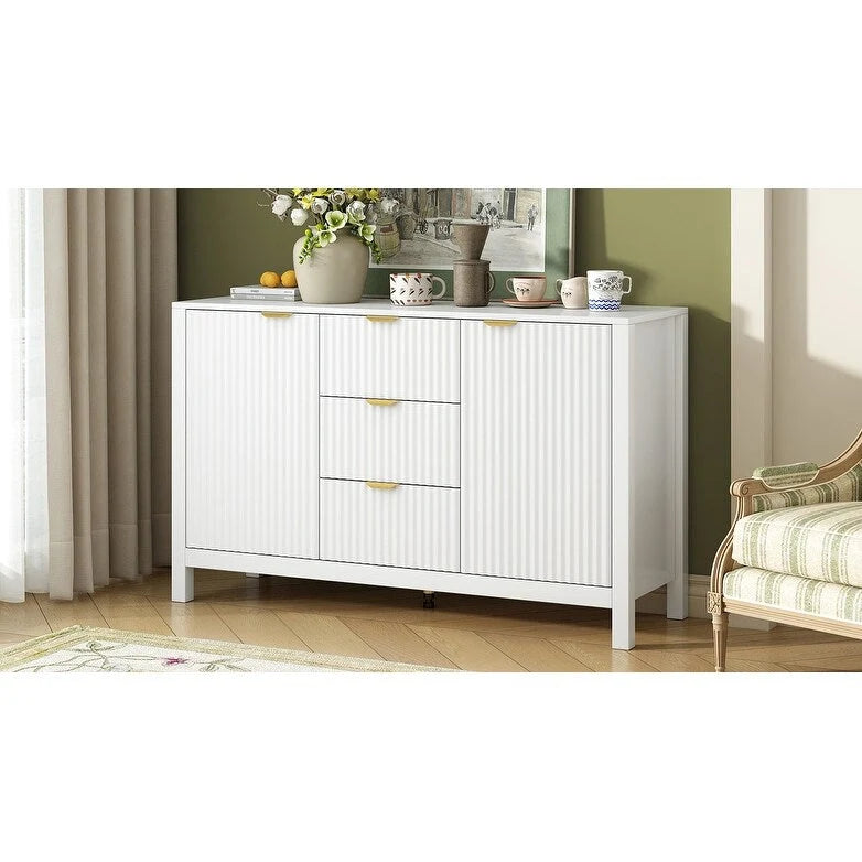 Entryway Cabinet with Wave Design-3 Adjustable Shelves,3 Drawers & Soft-Close Doors,Storage Console Table with Metal Handles