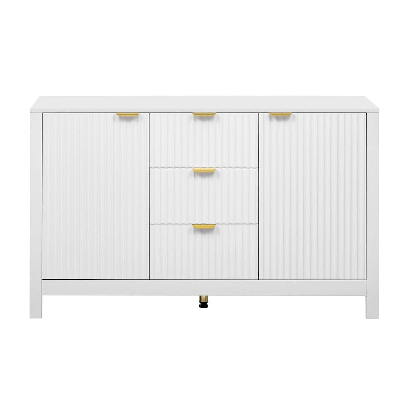 Entryway Cabinet with Wave Design-3 Adjustable Shelves,3 Drawers & Soft-Close Doors,Storage Console Table with Metal Handles