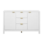 Meuble d'entrée avec motif ondulé - 3 étagères réglables, 3 tiroirs et portes à fermeture douce, console de rangement avec poignées métalliques