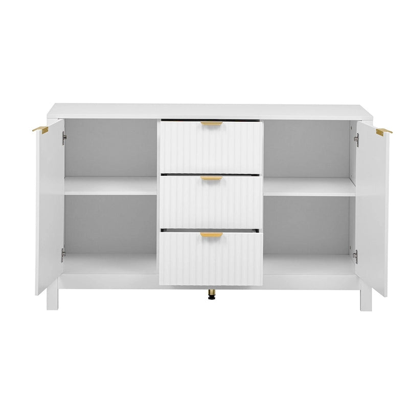 Entryway Cabinet with Wave Design-3 Adjustable Shelves,3 Drawers & Soft-Close Doors,Storage Console Table with Metal Handles