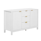Meuble d'entrée avec motif ondulé - 3 étagères réglables, 3 tiroirs et portes à fermeture douce, console de rangement avec poignées métalliques