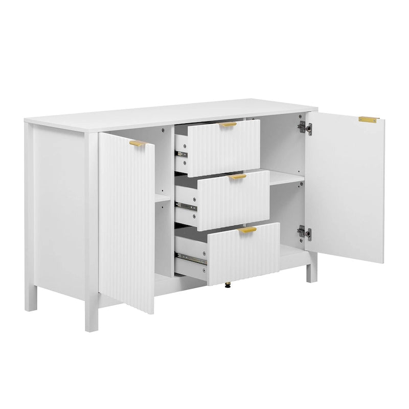 Entryway Cabinet with Wave Design-3 Adjustable Shelves,3 Drawers & Soft-Close Doors,Storage Console Table with Metal Handles