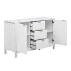 Meuble d'entrée avec motif ondulé - 3 étagères réglables, 3 tiroirs et portes à fermeture douce, console de rangement avec poignées métalliques