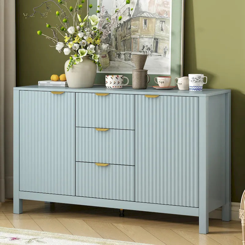 Entryway Cabinet with Wave Design-3 Adjustable Shelves,3 Drawers & Soft-Close Doors,Storage Console Table with Metal Handles