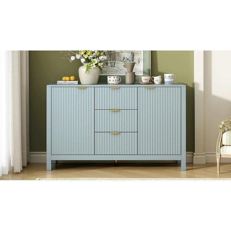 Entryway Cabinet with Wave Design-3 Adjustable Shelves,3 Drawers & Soft-Close Doors,Storage Console Table with Metal Handles
