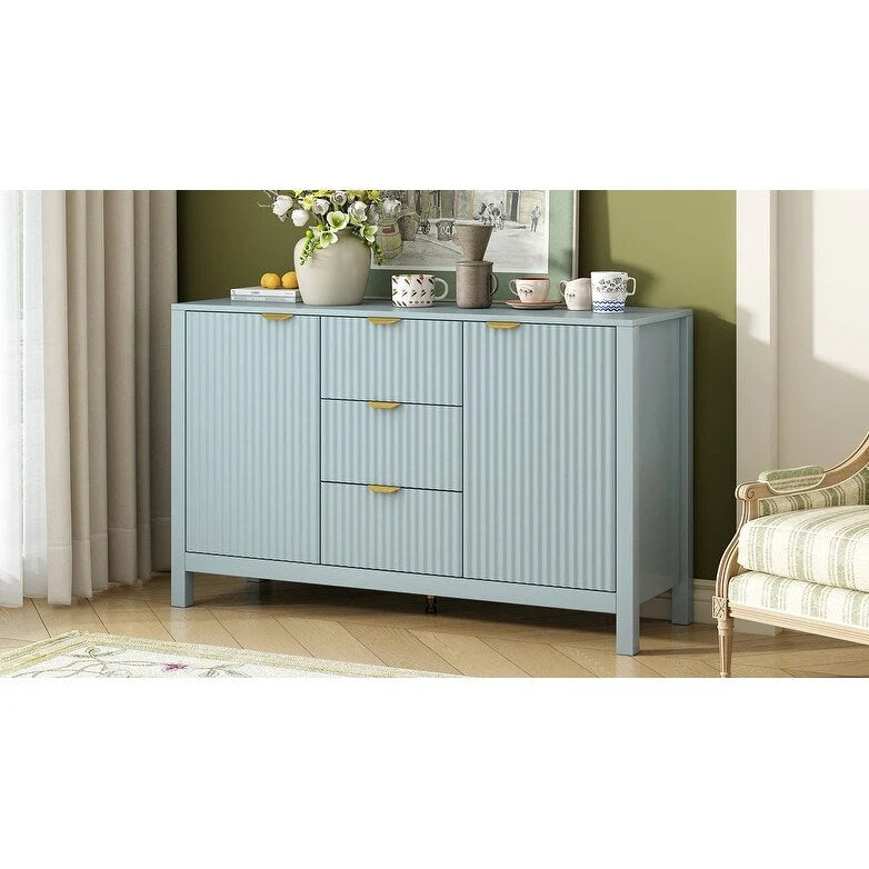 Entryway Cabinet with Wave Design-3 Adjustable Shelves,3 Drawers & Soft-Close Doors,Storage Console Table with Metal Handles