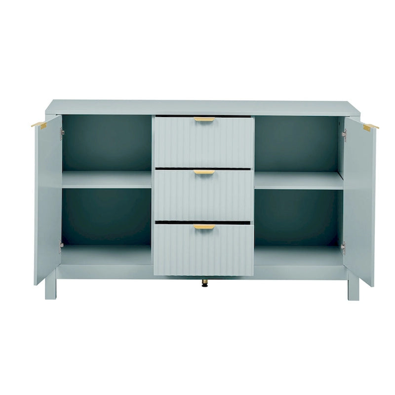 Entryway Cabinet with Wave Design-3 Adjustable Shelves,3 Drawers & Soft-Close Doors,Storage Console Table with Metal Handles