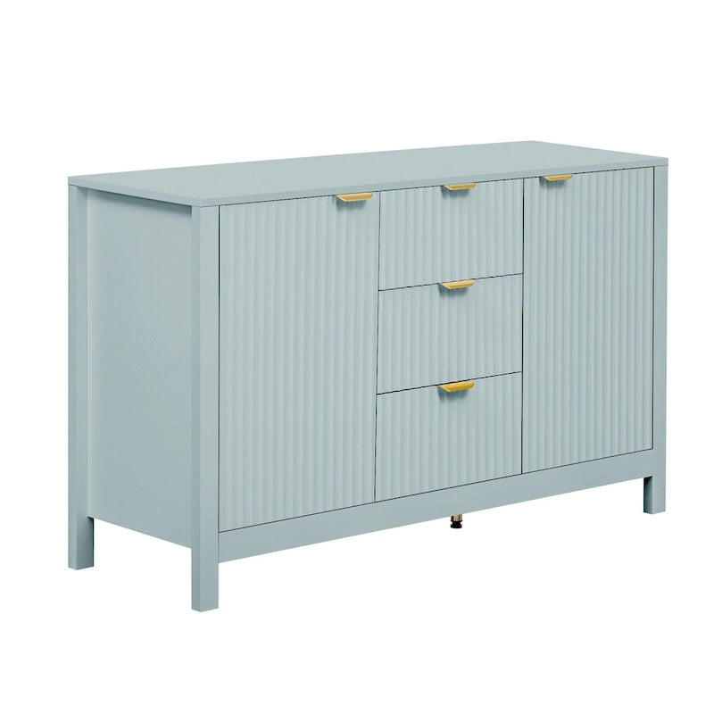 Entryway Cabinet with Wave Design-3 Adjustable Shelves,3 Drawers & Soft-Close Doors,Storage Console Table with Metal Handles