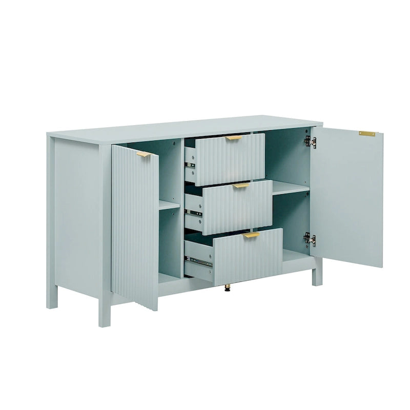 Entryway Cabinet with Wave Design-3 Adjustable Shelves,3 Drawers & Soft-Close Doors,Storage Console Table with Metal Handles