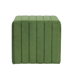 Pouf ottoman avec capitonnage en velours vert cannelé, 48 cm
