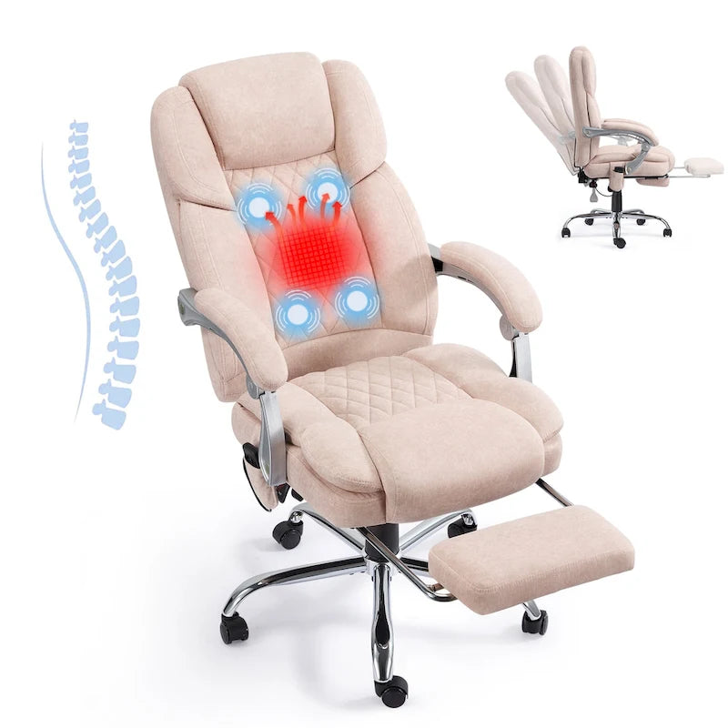 Heated Massage Office Chair with Footrest, Ergonomic Reclining Desk Chair with Lumbar Support and Adjustable Height.