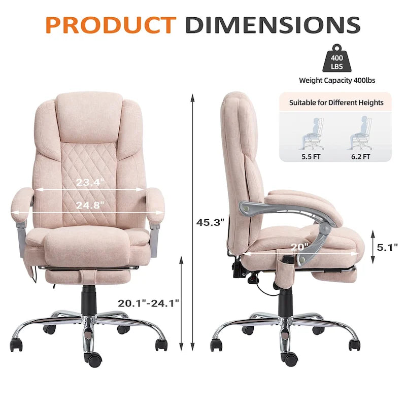 Heated Massage Office Chair with Footrest, Ergonomic Reclining Desk Chair with Lumbar Support and Adjustable Height.