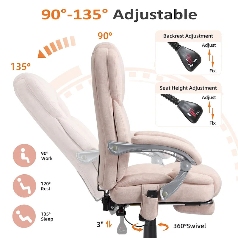 Heated Massage Office Chair with Footrest, Ergonomic Reclining Desk Chair with Lumbar Support and Adjustable Height.