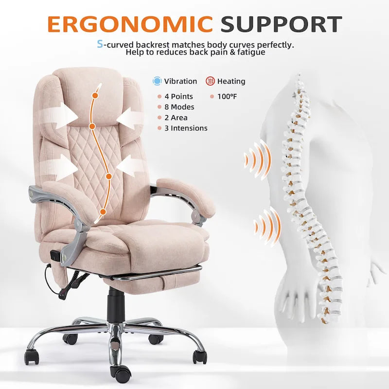 Heated Massage Office Chair with Footrest, Ergonomic Reclining Desk Chair with Lumbar Support and Adjustable Height.