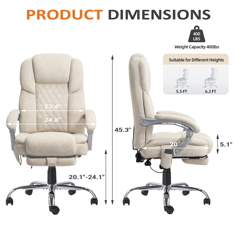 Heated Massage Office Chair with Footrest, Ergonomic Reclining Desk Chair with Lumbar Support and Adjustable Height.