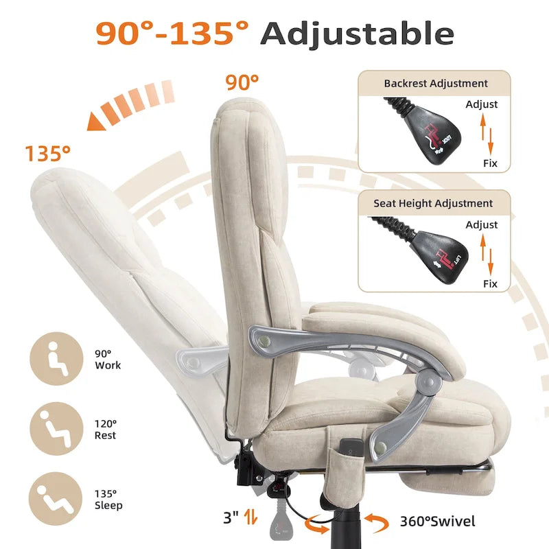 Heated Massage Office Chair with Footrest, Ergonomic Reclining Desk Chair with Lumbar Support and Adjustable Height.