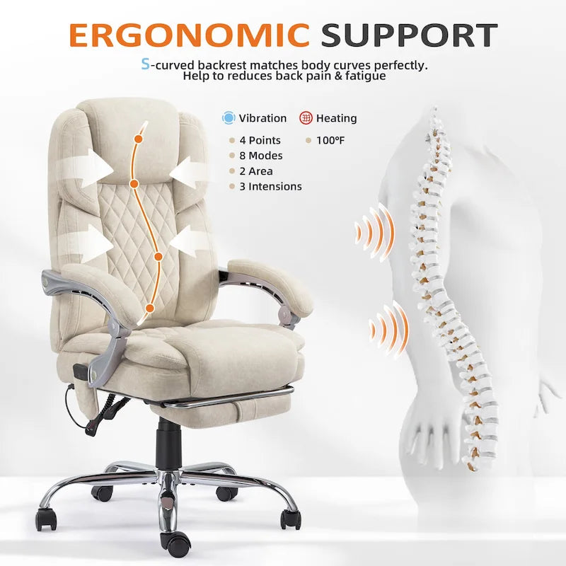Heated Massage Office Chair with Footrest, Ergonomic Reclining Desk Chair with Lumbar Support and Adjustable Height.