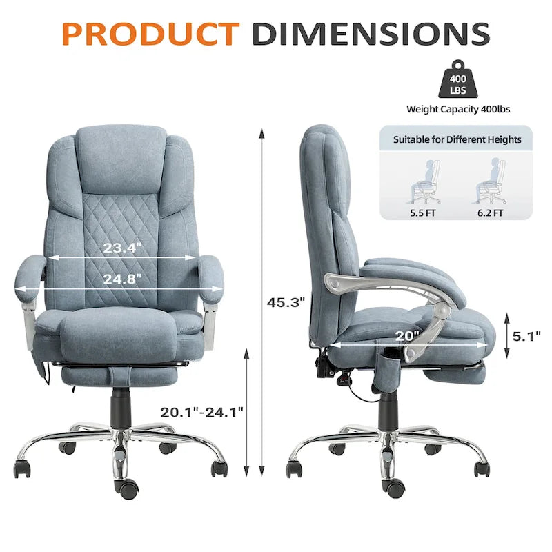 Heated Massage Office Chair with Footrest, Ergonomic Reclining Desk Chair with Lumbar Support and Adjustable Height.