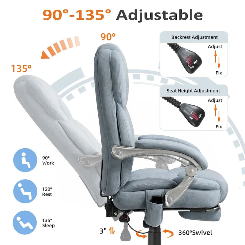 Heated Massage Office Chair with Footrest, Ergonomic Reclining Desk Chair with Lumbar Support and Adjustable Height.