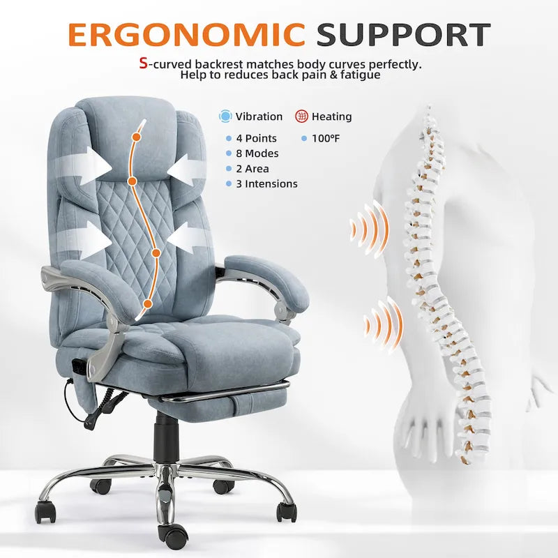 Heated Massage Office Chair with Footrest, Ergonomic Reclining Desk Chair with Lumbar Support and Adjustable Height.