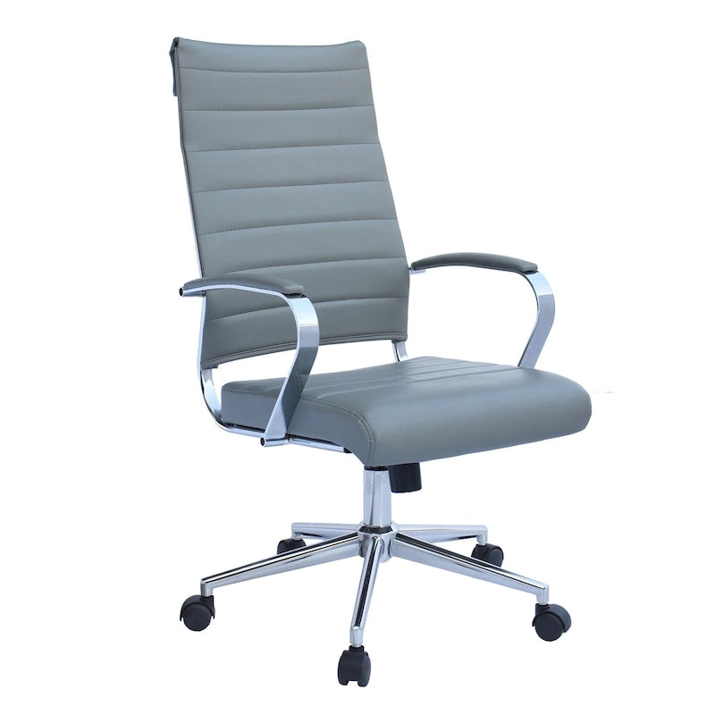 Modern Brown High Back Office Chair Ribbed PU Leather Swivel Conference Room Computer Desk Visitor Vintage Retro Boss