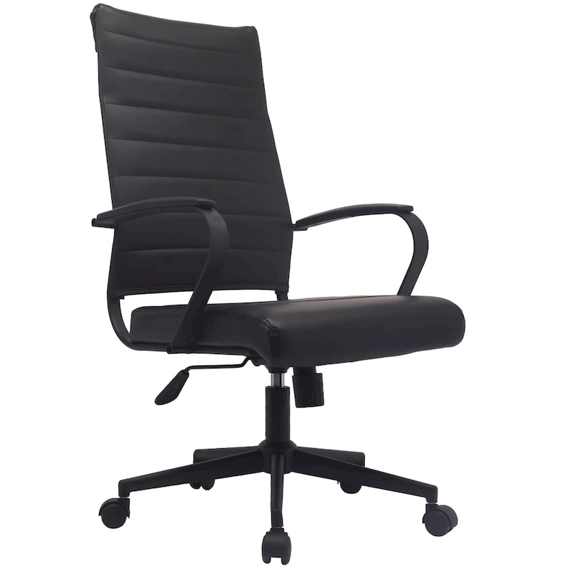 Modern Brown High Back Office Chair Ribbed PU Leather Swivel Conference Room Computer Desk Visitor Vintage Retro Boss
