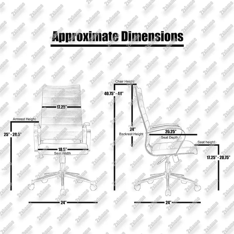 Modern Brown High Back Office Chair Ribbed PU Leather Swivel Conference Room Computer Desk Visitor Vintage Retro Boss