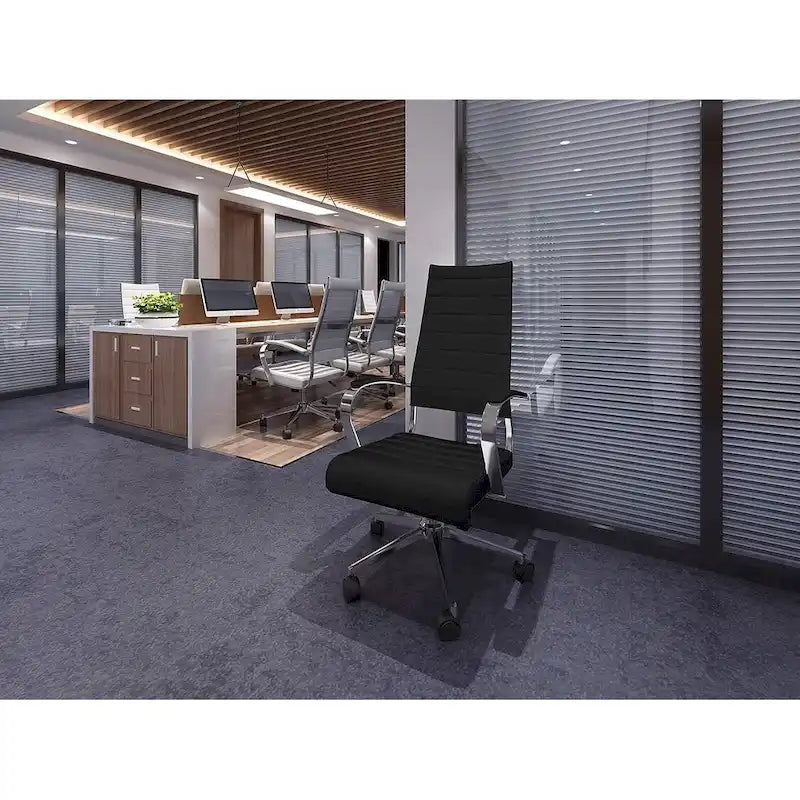 Modern Brown High Back Office Chair Ribbed PU Leather Swivel Conference Room Computer Desk Visitor Vintage Retro Boss