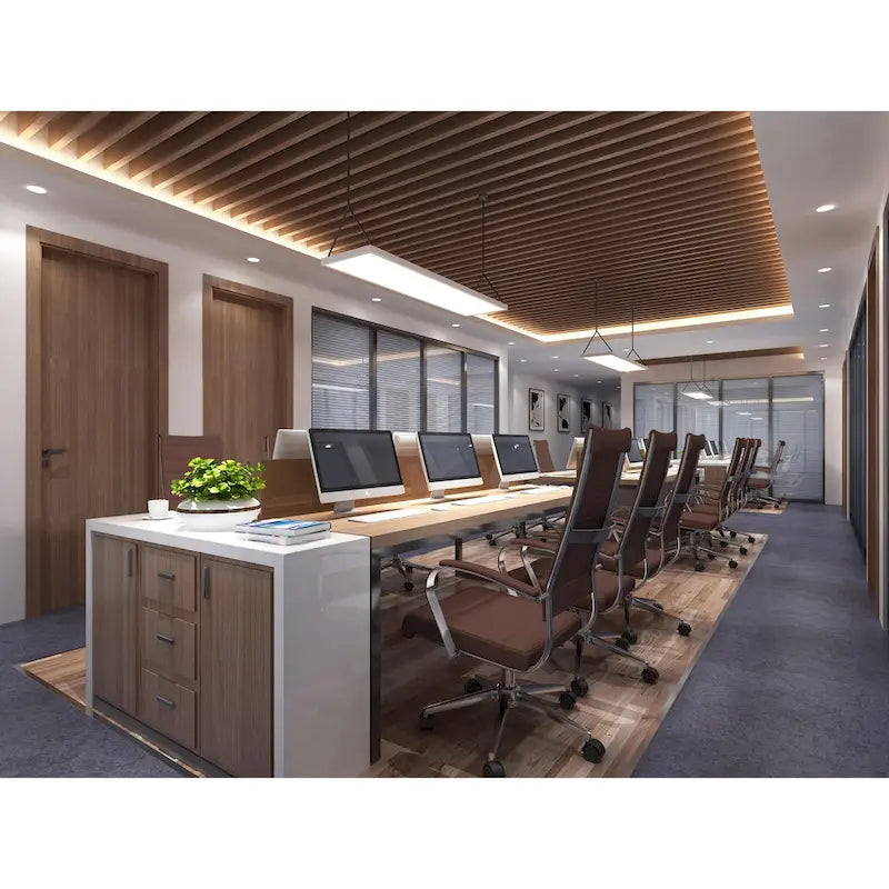 Modern Brown High Back Office Chair Ribbed PU Leather Swivel Conference Room Computer Desk Visitor Vintage Retro Boss