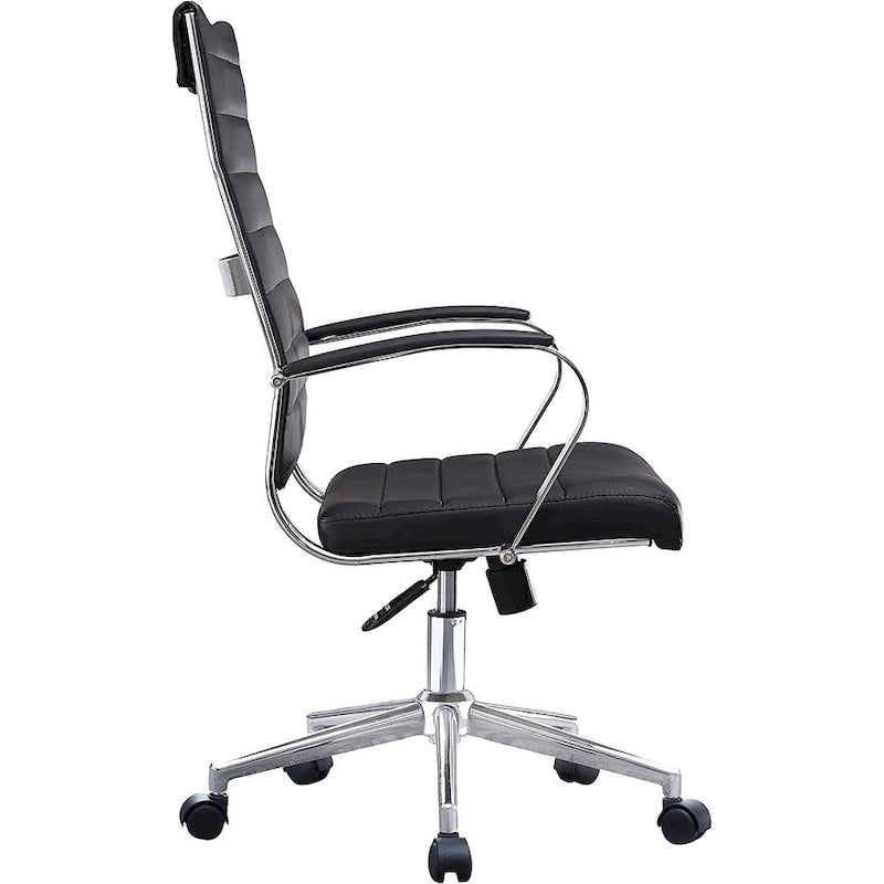 Modern Brown High Back Office Chair Ribbed PU Leather Swivel Conference Room Computer Desk Visitor Vintage Retro Boss