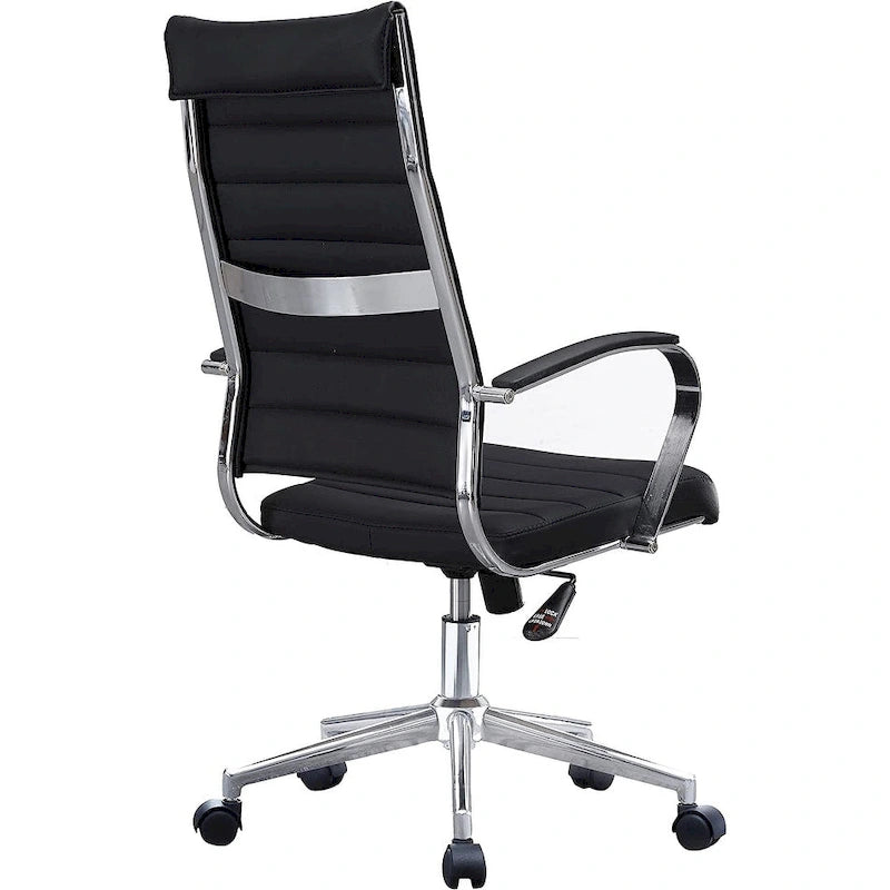 Modern Brown High Back Office Chair Ribbed PU Leather Swivel Conference Room Computer Desk Visitor Vintage Retro Boss