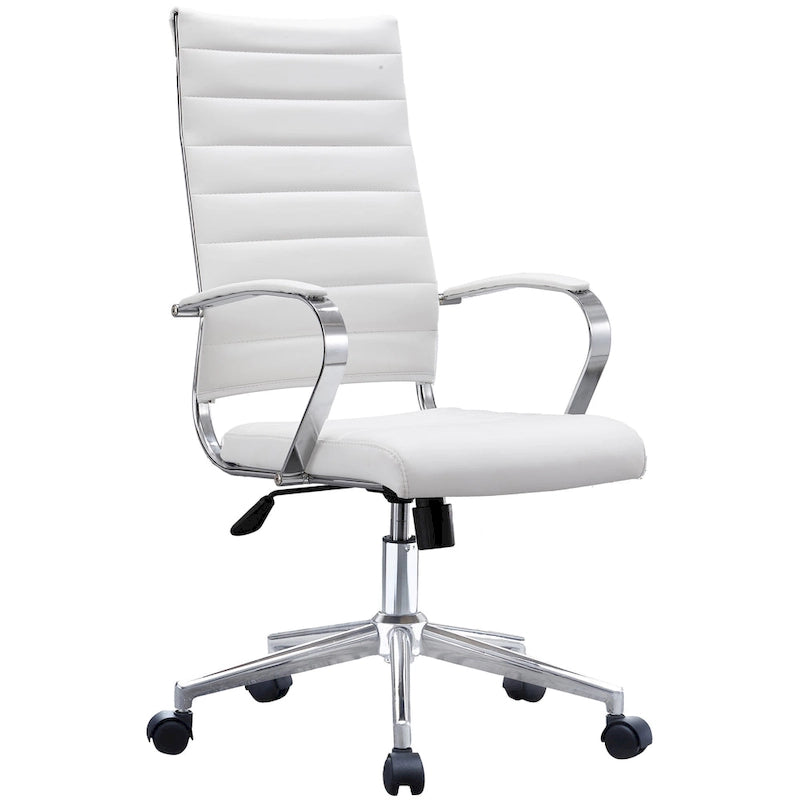 Modern Brown High Back Office Chair Ribbed PU Leather Swivel Conference Room Computer Desk Visitor Vintage Retro Boss