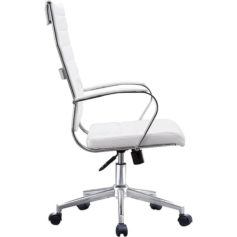 Modern Brown High Back Office Chair Ribbed PU Leather Swivel Conference Room Computer Desk Visitor Vintage Retro Boss