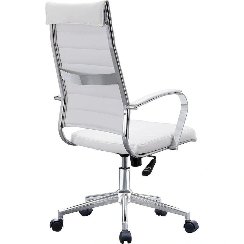 Modern Brown High Back Office Chair Ribbed PU Leather Swivel Conference Room Computer Desk Visitor Vintage Retro Boss