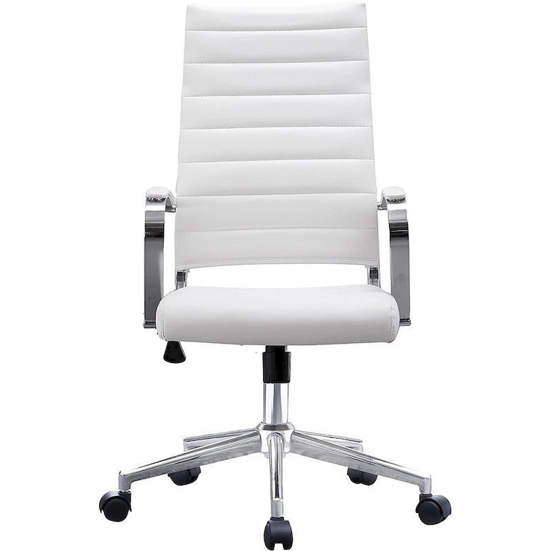 Modern Brown High Back Office Chair Ribbed PU Leather Swivel Conference Room Computer Desk Visitor Vintage Retro Boss